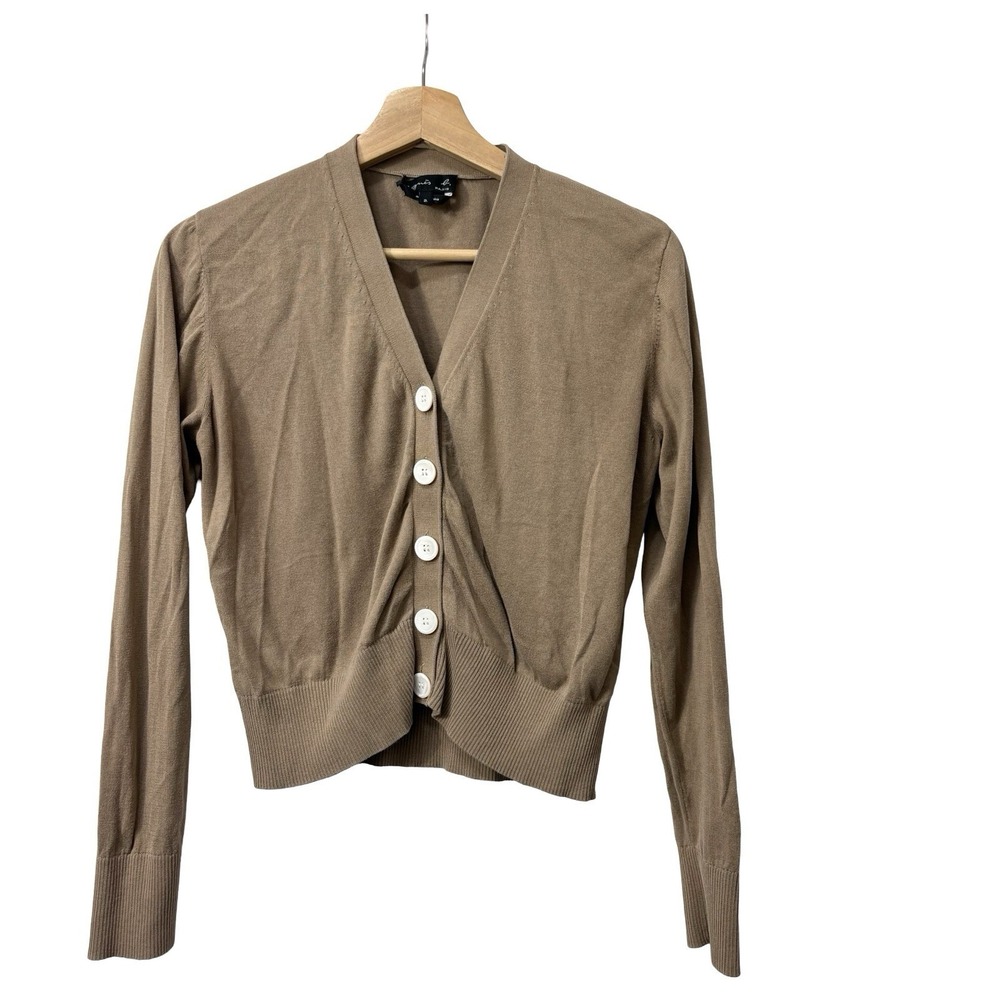 Agnes B. Tan Cotton Lightweight Button Down Cardigan Size 2 Medium